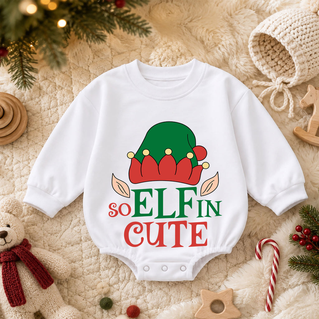 Santa We Good Baby Romper, Funny Christmas Toddler 1st Birthday Holiday Outfit, Cute Santa Claus Xmas Romper, Christmas Gift for Baby — product view 3