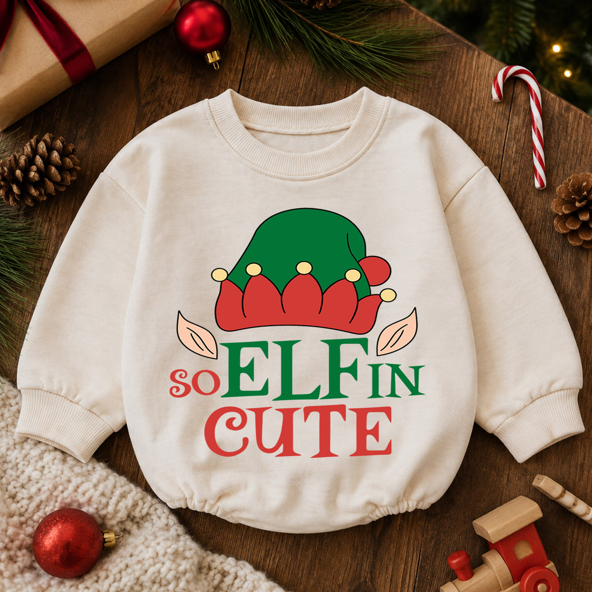 Santa We Good Baby Romper, Funny Christmas Toddler 1st Birthday Holiday Outfit, Cute Santa Claus Xmas Romper, Christmas Gift for Baby — product view 6
