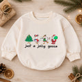 Christmas Goose Baby Romper, Funny Holiday Character Outfit, Cute Toddler Xmas Romper, Just a Jolly Goose — product view 1