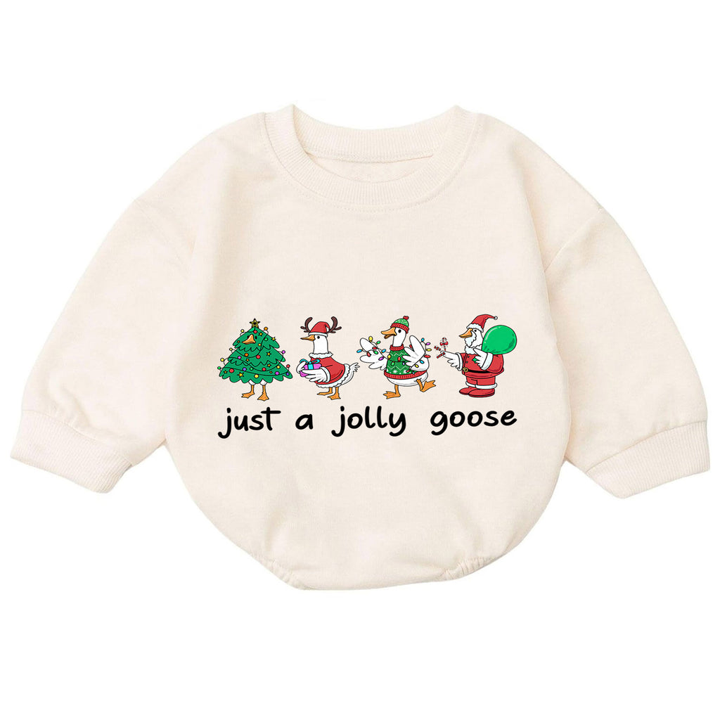 Christmas Goose Baby Romper, Funny Holiday Character Outfit, Cute Toddler Xmas Romper, Just a Jolly Goose — product view 7