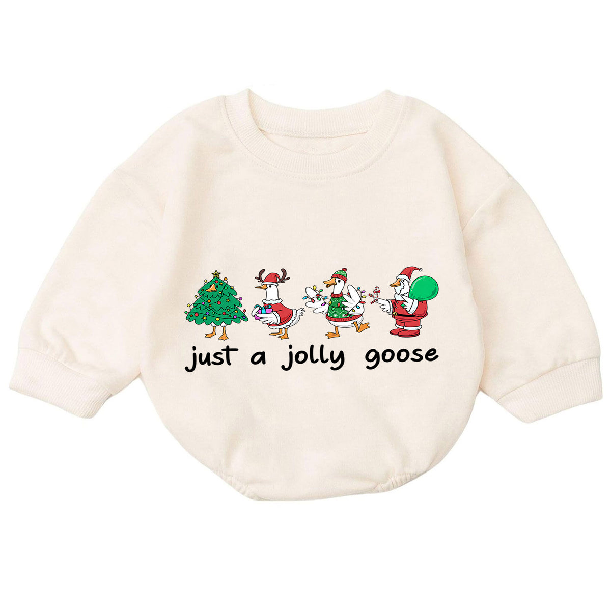 Christmas Goose Baby Romper, Funny Holiday Character Outfit, Cute Toddler Xmas Romper, Just a Jolly Goose — product view 7