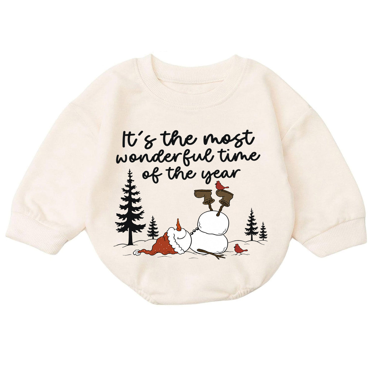 Most Wonderful Time Christmas Baby Romper, Funny Snowman Winter Outfit, Toddler Holiday Romper, Cute 1st Christmas Gift for Baby — product view 7