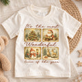 Most Wonderful Time Kids Christmas Shirt, Vintage Santa Snowman Reindeer Tee, Retro Holiday Shirt for Kids, Classic Christmas Outfit — product view 1
