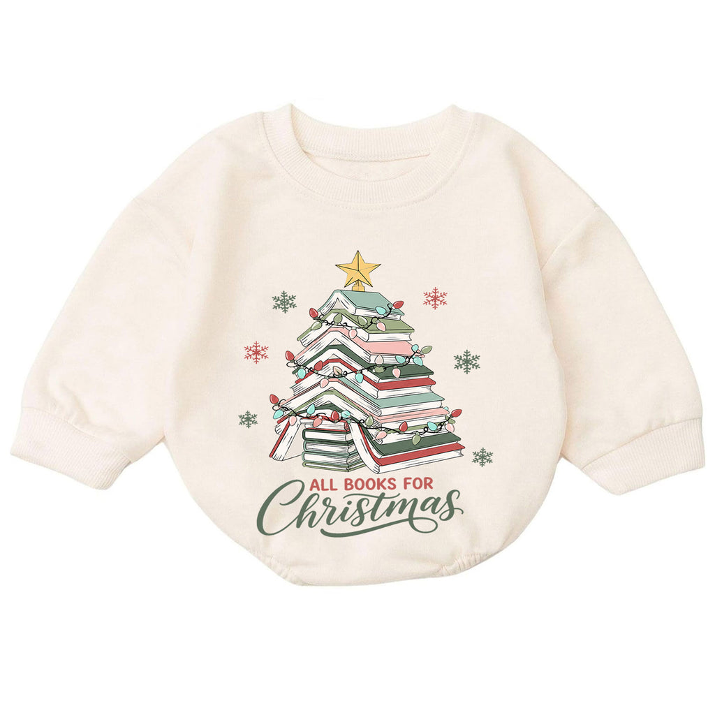 All Books for Christmas Baby Romper, Book Lover Holiday Outfit, Christmas Tree Toddler Romper, Cute 1st Christmas Gift for Baby — product view 7