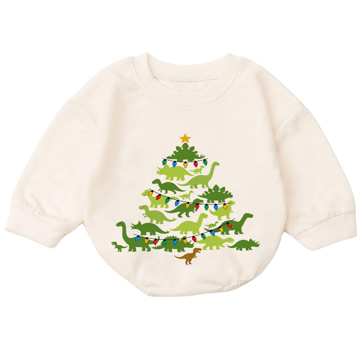 Dinosaur Christmas Tree Baby Romper, Dino Holiday Outfit, Toddler Xmas Clothes, Christmas Dinosaur Baby Gift — product view 7