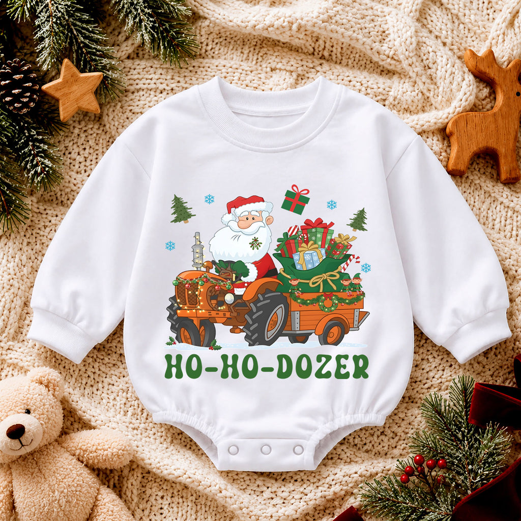 Ho Ho Dozer Baby Romper, Santa Tractor Christmas Outfit, Construction Toddler Holiday Romper, Funny Xmas Baby Gift — product view 4