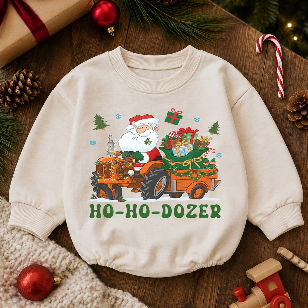 Ho Ho Dozer Baby Romper, Santa Tractor Christmas Outfit, Construction Toddler Holiday Romper, Funny Xmas Baby Gift — product view 6