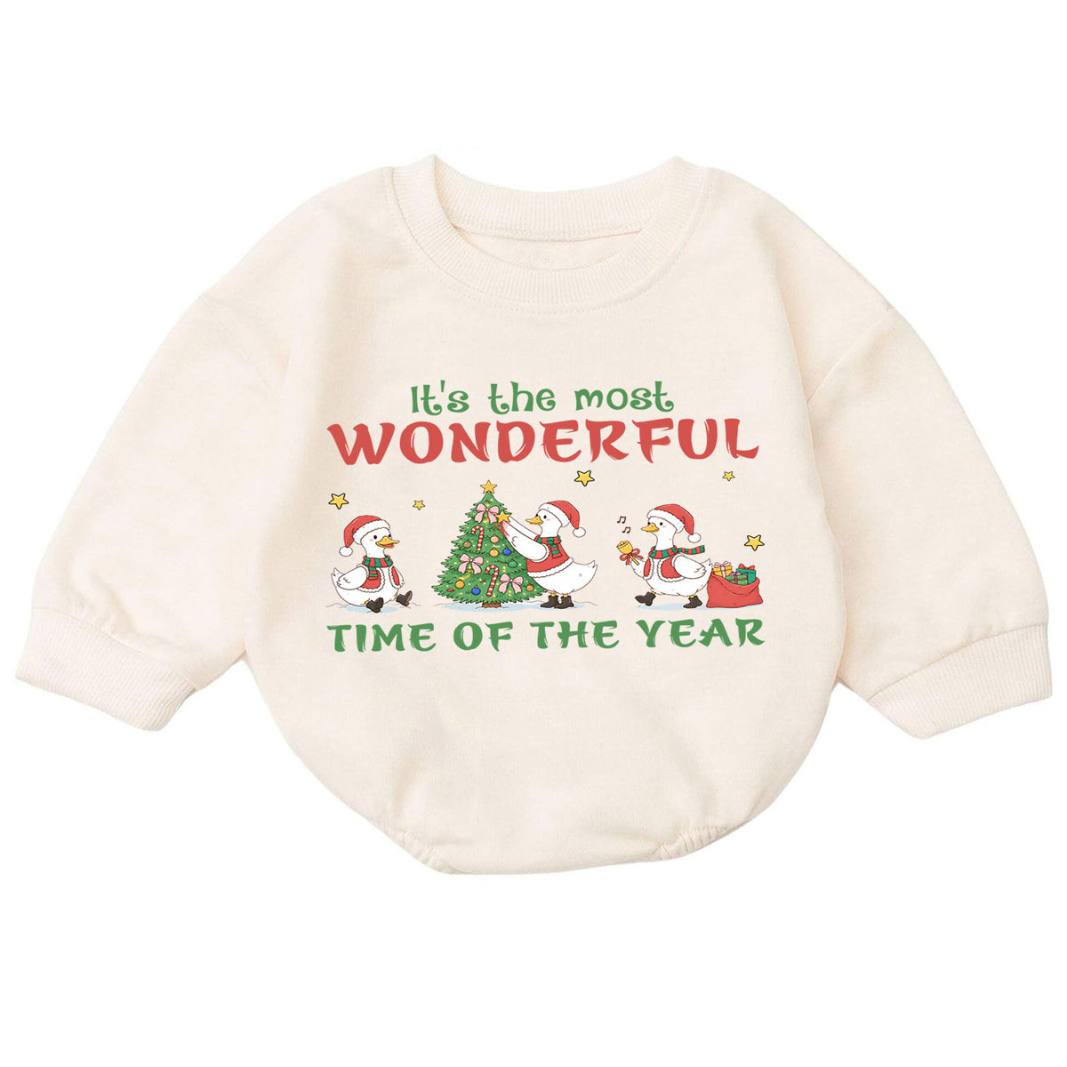 Most Wonderful Time Christmas Baby Romper, Christmas Goose Holiday Outfit, Toddler Xmas Romper, Cute 1st Christmas Gift for Baby — product view 7