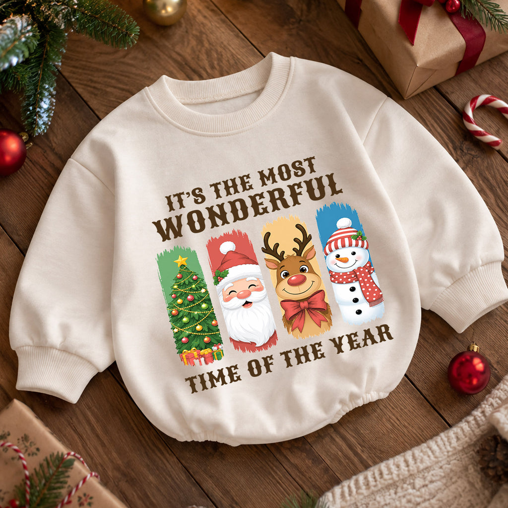 It's the Most Wonderful Time Christmas Baby Romper, Santa Reindeer Snowman Holiday Outfit, Cute 1st Christmas Gift for Baby — product view 5