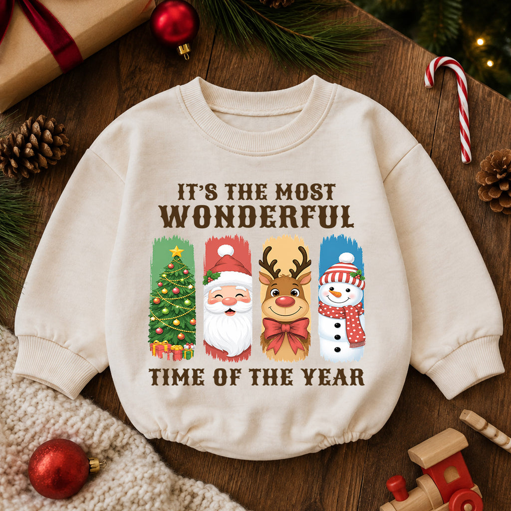 It's the Most Wonderful Time Christmas Baby Romper, Santa Reindeer Snowman Holiday Outfit, Cute 1st Christmas Gift for Baby — product view 6