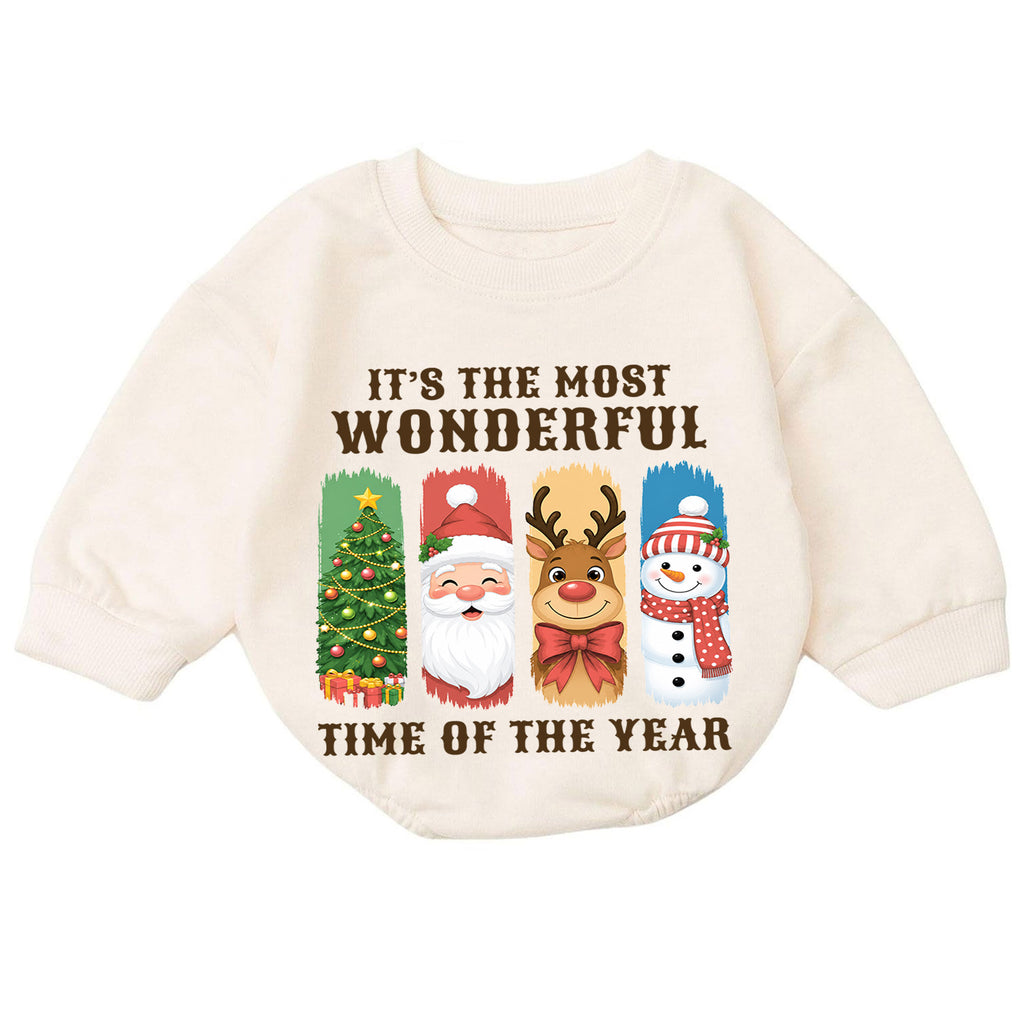 It's the Most Wonderful Time Christmas Baby Romper, Santa Reindeer Snowman Holiday Outfit, Cute 1st Christmas Gift for Baby — product view 7