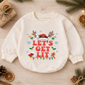 Let's Get Lit Baby Romper, Santa Hat Reindeer Christmas Outfit, 1st Birthday Holiday Gift, Baby 1st Christmas Keepsake — product view 1