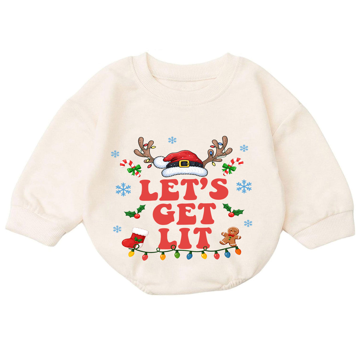 Let's Get Lit Baby Romper, Santa Hat Reindeer Christmas Outfit, 1st Birthday Holiday Gift, Baby 1st Christmas Keepsake — product view 7