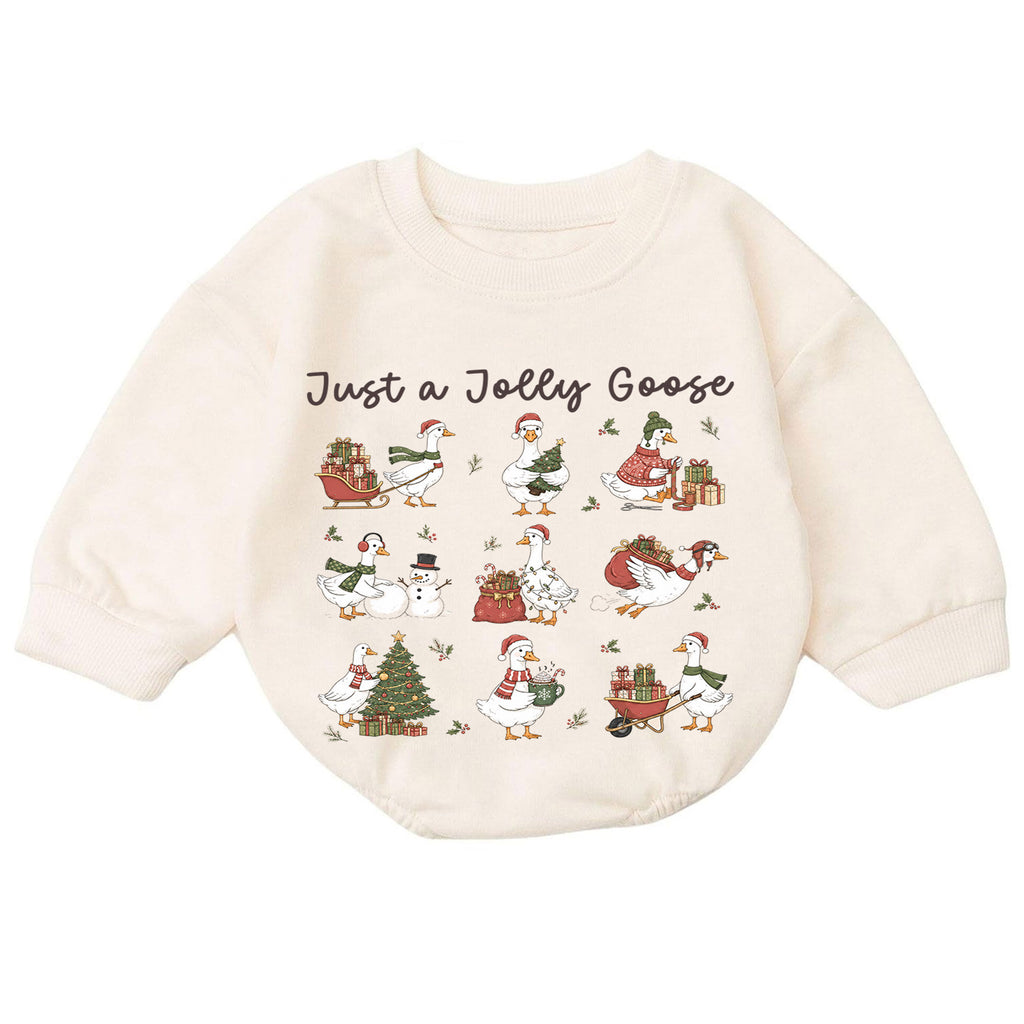 Vintage Christmas Goose Baby Romper, Funny Holiday Pattern Outfit, Toddler Goose Lover Gift, Just a Jolly Goose — product view 7