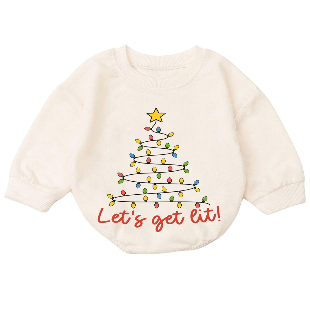 Let's Get Lit Christmas Baby Romper, Christmas Light Tree Holiday Outfit, Toddler Xmas Romper, Cute 1st Christmas Gift for Baby — product view 7