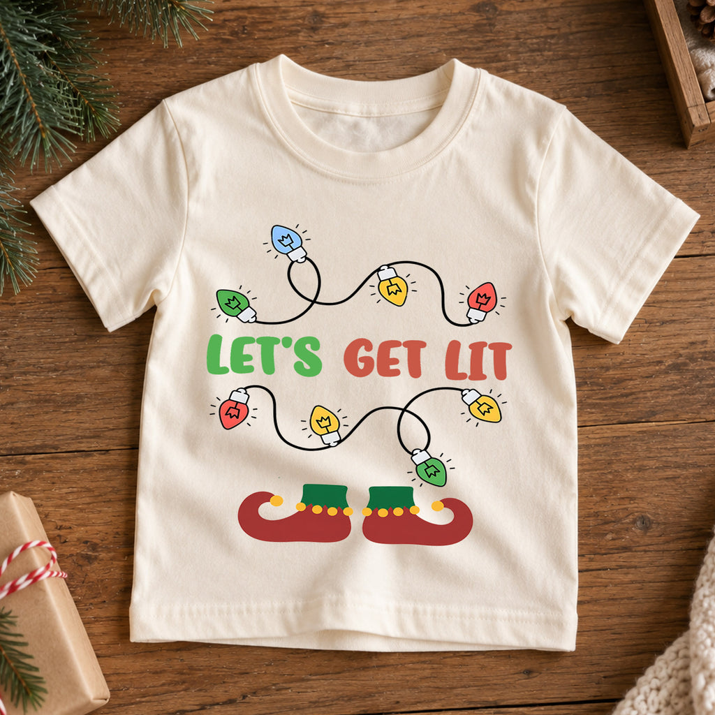 Let's Get Lit Kids Christmas Shirt, Funny Holiday Lights Tee, Cute Elf Christmas Outfit, Festive Holiday Gift for Kids Holiday Gift Idea — product view 7