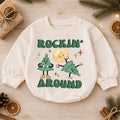 Rockin Around Christmas Tree Baby Romper, Disco Holiday Outfit, Retro 1st Birthday Gift, Baby 1st Christmas Keepsake — product view 1