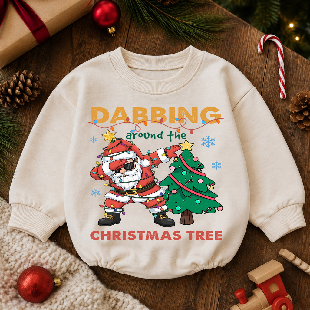 Dabbing Around the Christmas Tree Santa Romper, Funny Holiday Baby Outfit, 1st Birthday Xmas Gift, Baby 1st Christmas Keepsake — product view 6