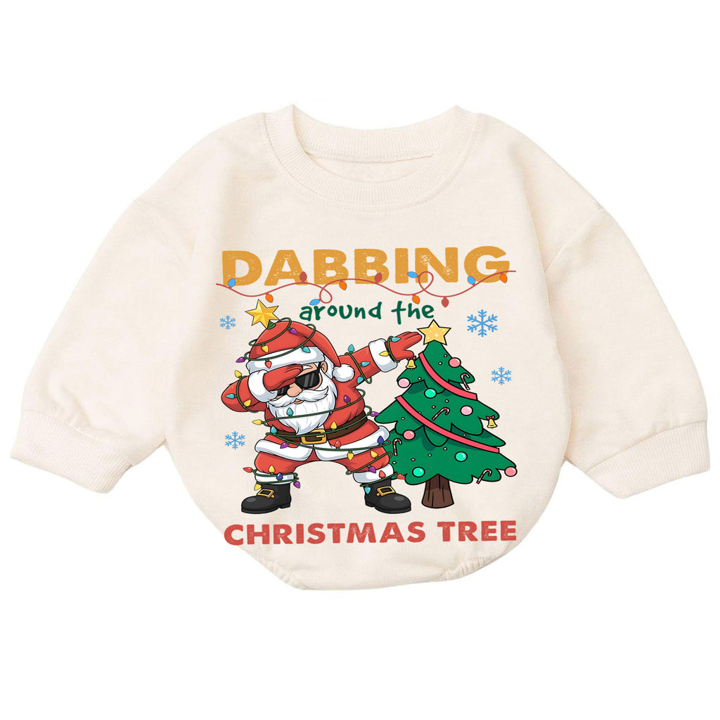Dabbing Around the Christmas Tree Santa Romper, Funny Holiday Baby Outfit, 1st Birthday Xmas Gift, Baby 1st Christmas Keepsake — product view 7