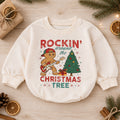 Rockin Around the Christmas Tree Gingerbread Romper, Guitar Holiday Outfit, 1st Birthday Gift, Baby 1st Christmas Keepsake — product view 1