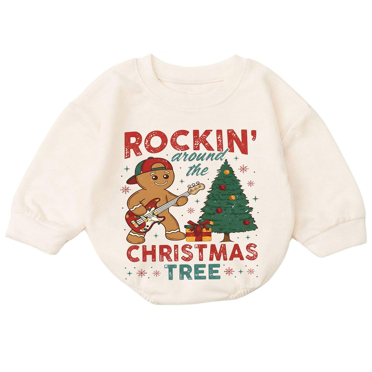 Rockin Around the Christmas Tree Gingerbread Romper, Guitar Holiday Outfit, 1st Birthday Gift, Baby 1st Christmas Keepsake — product view 7