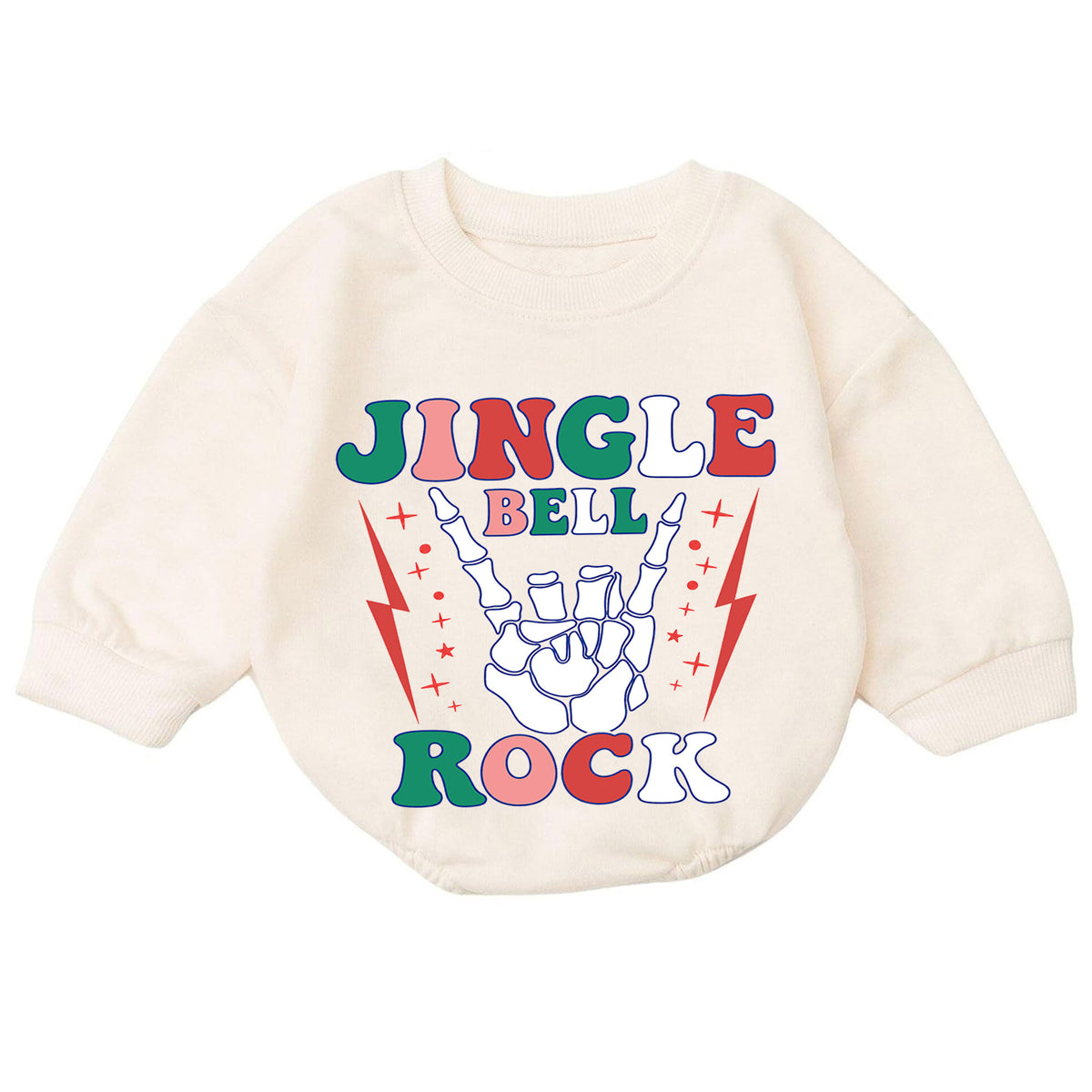 Jingle Bell Rock Skeleton Hand Baby Romper, Retro Christmas Rock Romper, Holiday Music Outfit, Cool Xmas Gift for Baby — product view 7
