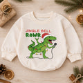 Jingle Bell Rawr Dinosaur Christmas Romper, T Rex Holiday Music Romper, Funny Dino Xmas Outfit, Christmas Gift for Baby — product view 1