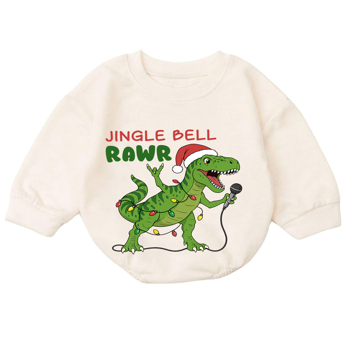 Jingle Bell Rawr Dinosaur Christmas Romper, T Rex Holiday Music Romper, Funny Dino Xmas Outfit, Christmas Gift for Baby — product view 7