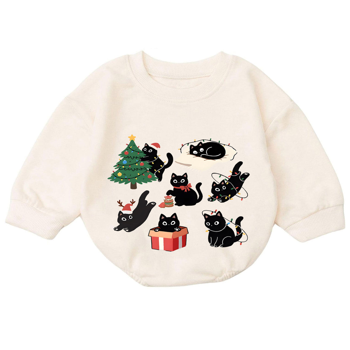 Black Cat Christmas Baby Romper, Funny Christmas Kitty Holiday Outfit, Cat Lover Xmas Romper, Cute Winter Gift for Baby — product view 7