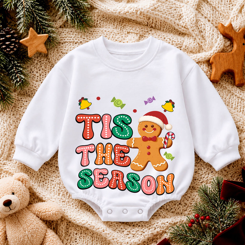 Gingerbread Christmas Baby Romper, Cute Holiday Cookie Outfit, Toddler Girl Xmas Romper, Tis the Season — product view 4