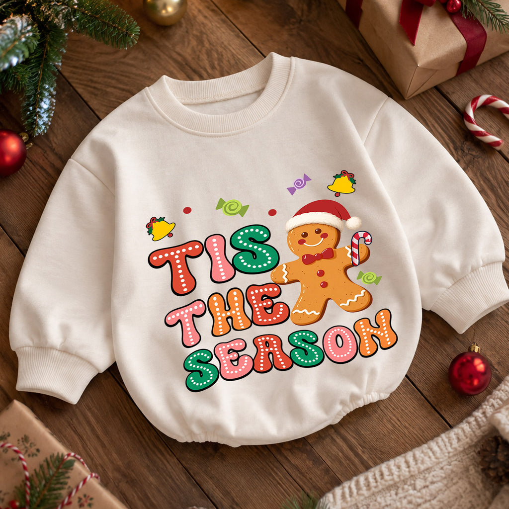 Gingerbread Christmas Baby Romper, Cute Holiday Cookie Outfit, Toddler Girl Xmas Romper, Tis the Season — product view 5