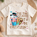 Tis the Season to Be Freezin Kids Christmas Shirt, Snowman Hot Cocoa Holiday Tee, Funny Winter T Shirt, Cute Xmas Gift for Kids — product view 1