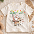 Feelin Jolly Santa Reindeer Kids Christmas Shirt, Vintage Holiday T Shirt, Cute Retro Xmas Outfit, Festive Christmas Gift for Kids — product view 1