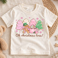 Oh Christmas Tree Kids Shirt, Gingerbread Cookie Tree Holiday Tee, Pink Christmas T Shirt, Cute Festive Xmas Gift for Girls — product view 1
