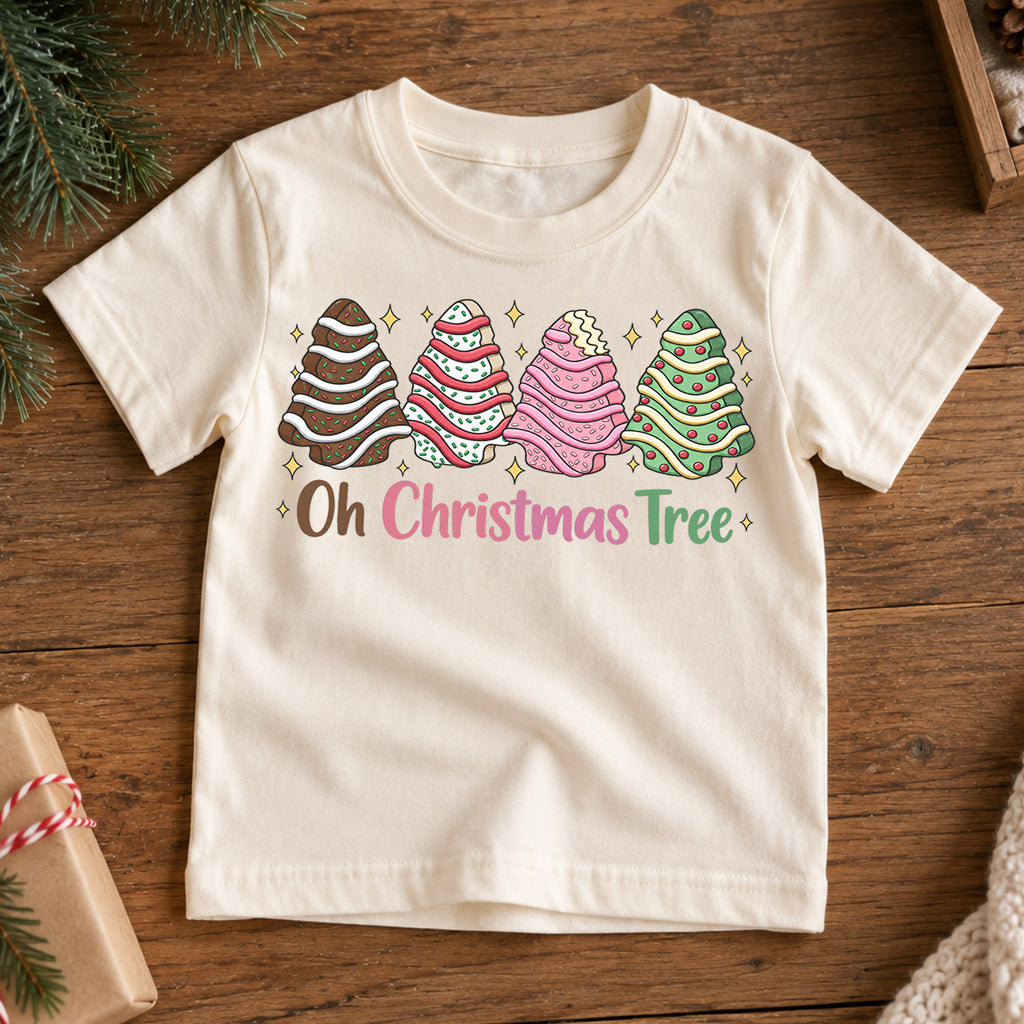 Oh Christmas Tree Kids Shirt, Christmas Cookie Tree Holiday T Shirt, Cute Pink Green Xmas Tee, Festive Christmas Gift for Kids — product view 7