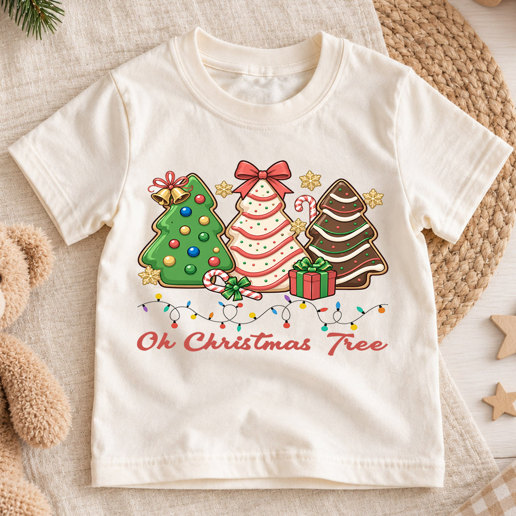 Oh Christmas Tree Kids Shirt, Christmas Cookie Tree T Shirt, Candy Cane Holiday Tee, Cute Festive Xmas Gift for Kids — product view 1