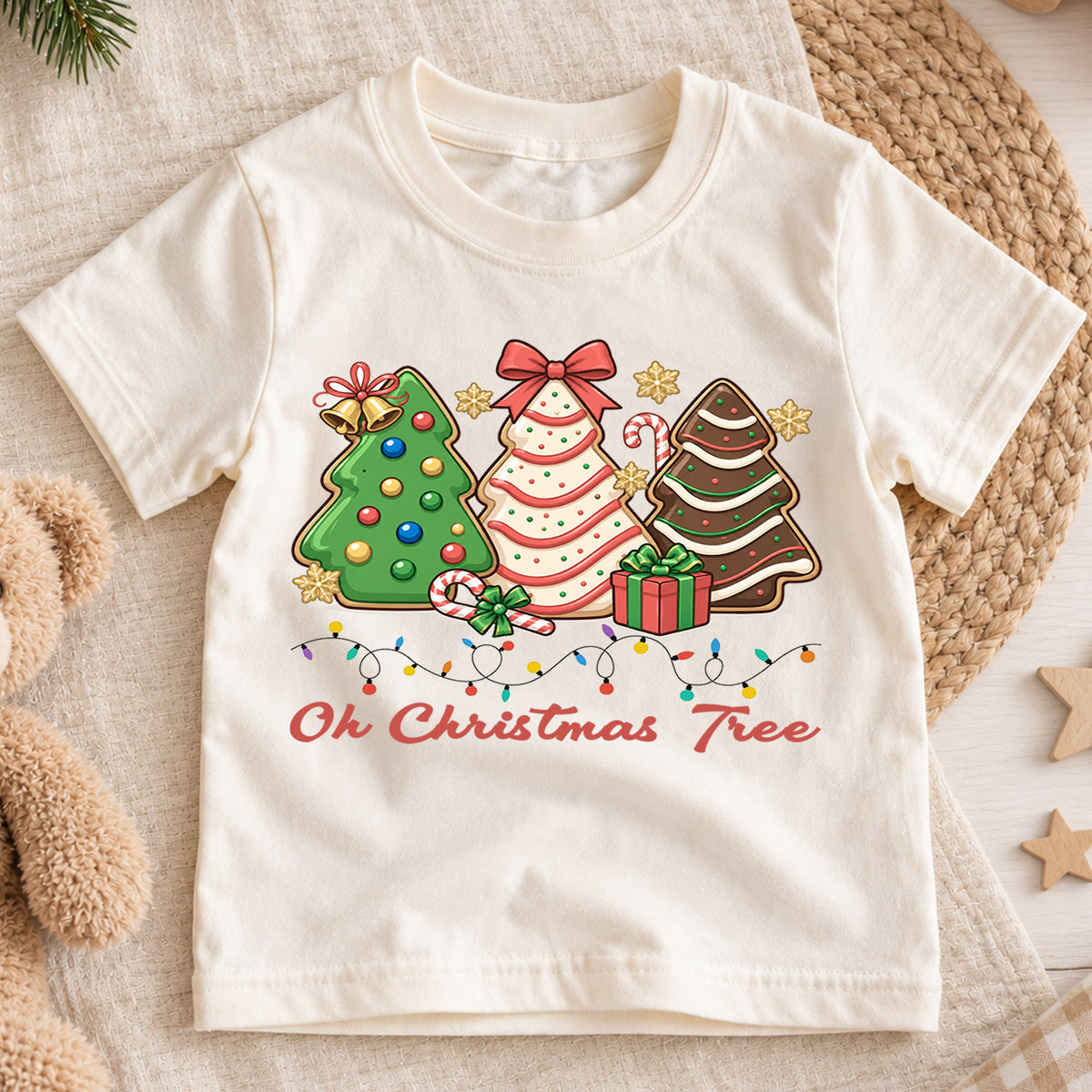 Oh Christmas Tree Kids Shirt, Christmas Cookie Tree T Shirt, Candy Cane Holiday Tee, Cute Festive Xmas Gift for Kids — product view 1