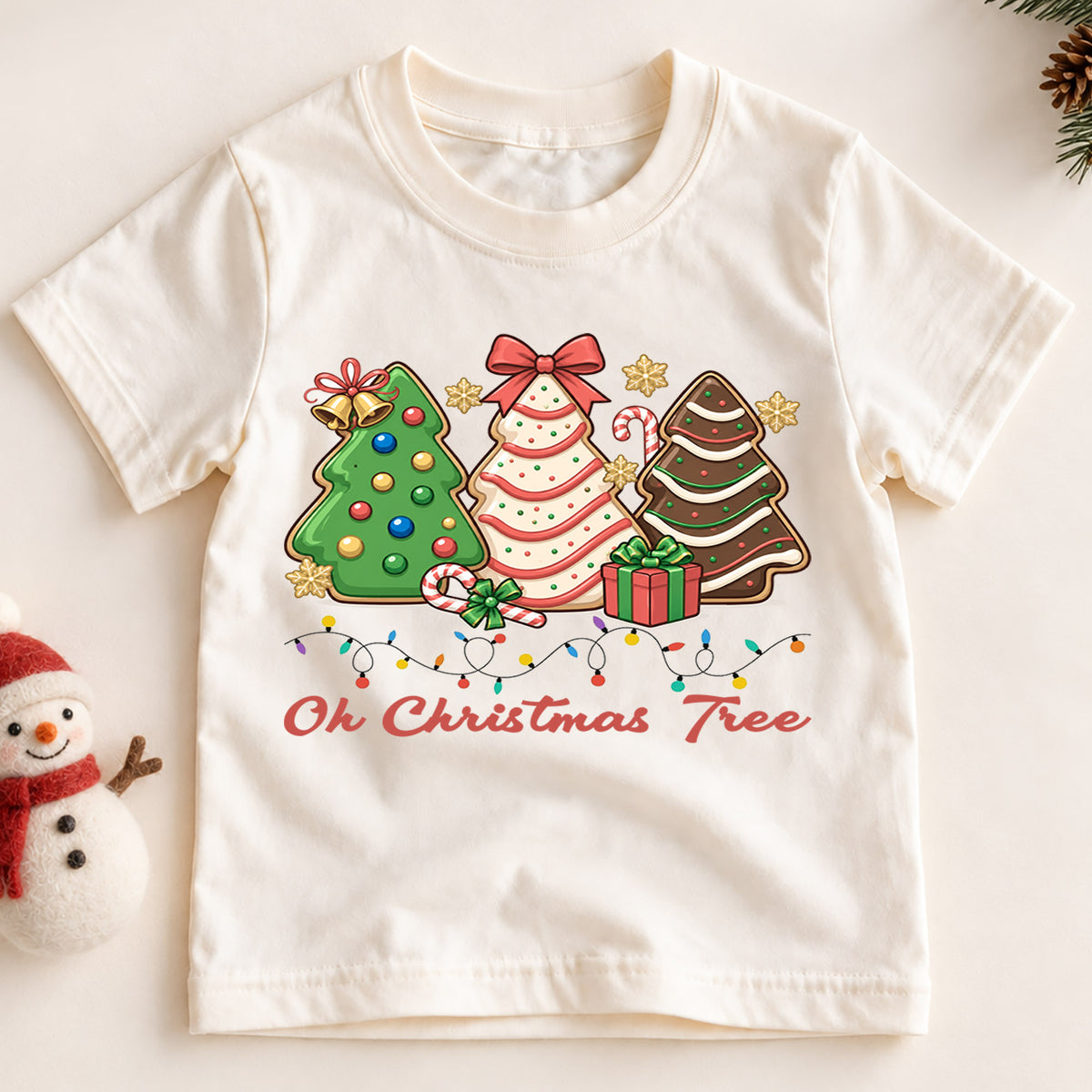 Oh Christmas Tree Kids Shirt, Christmas Cookie Tree T Shirt, Candy Cane Holiday Tee, Cute Festive Xmas Gift for Kids — product view 2