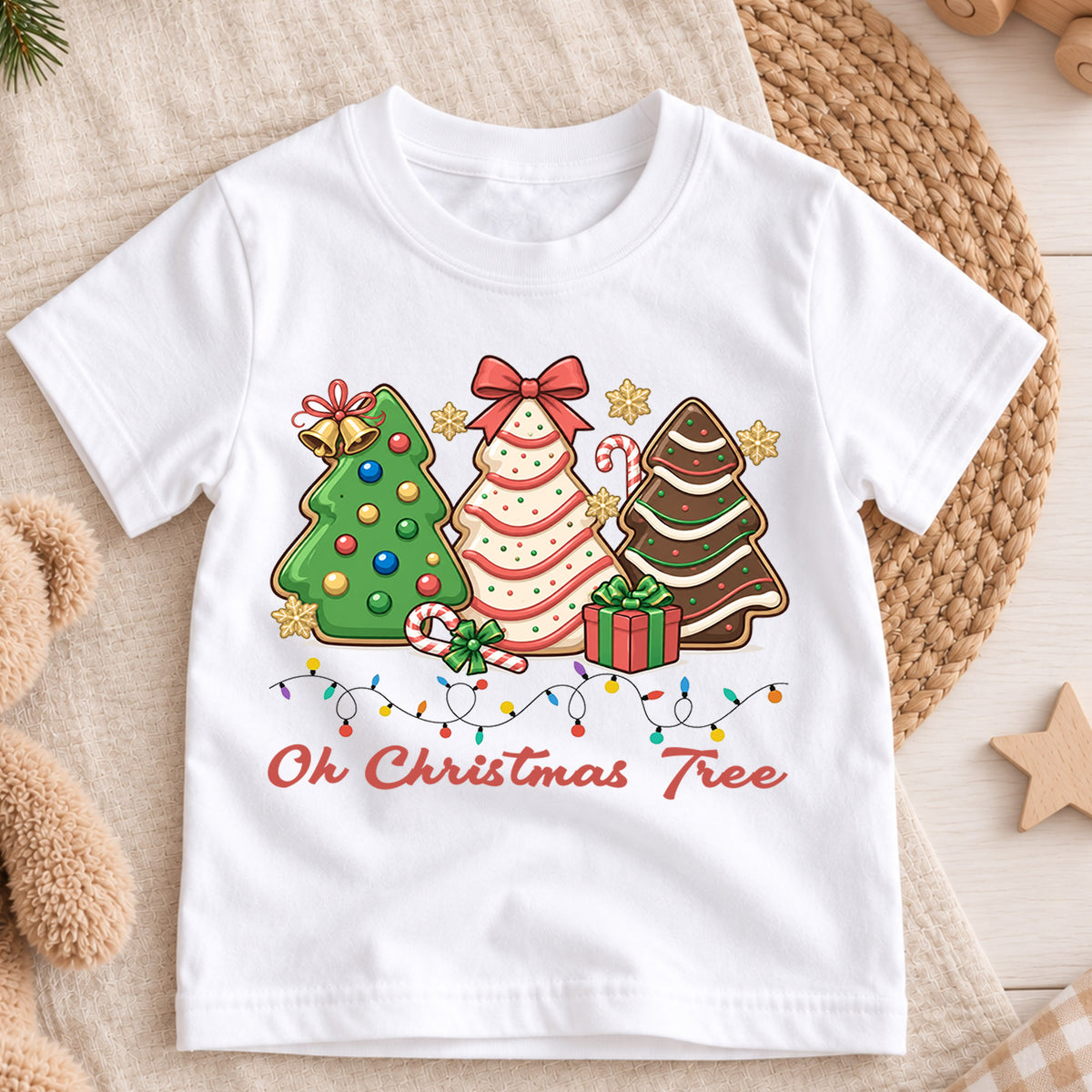 Oh Christmas Tree Kids Shirt, Christmas Cookie Tree T Shirt, Candy Cane Holiday Tee, Cute Festive Xmas Gift for Kids — product view 3