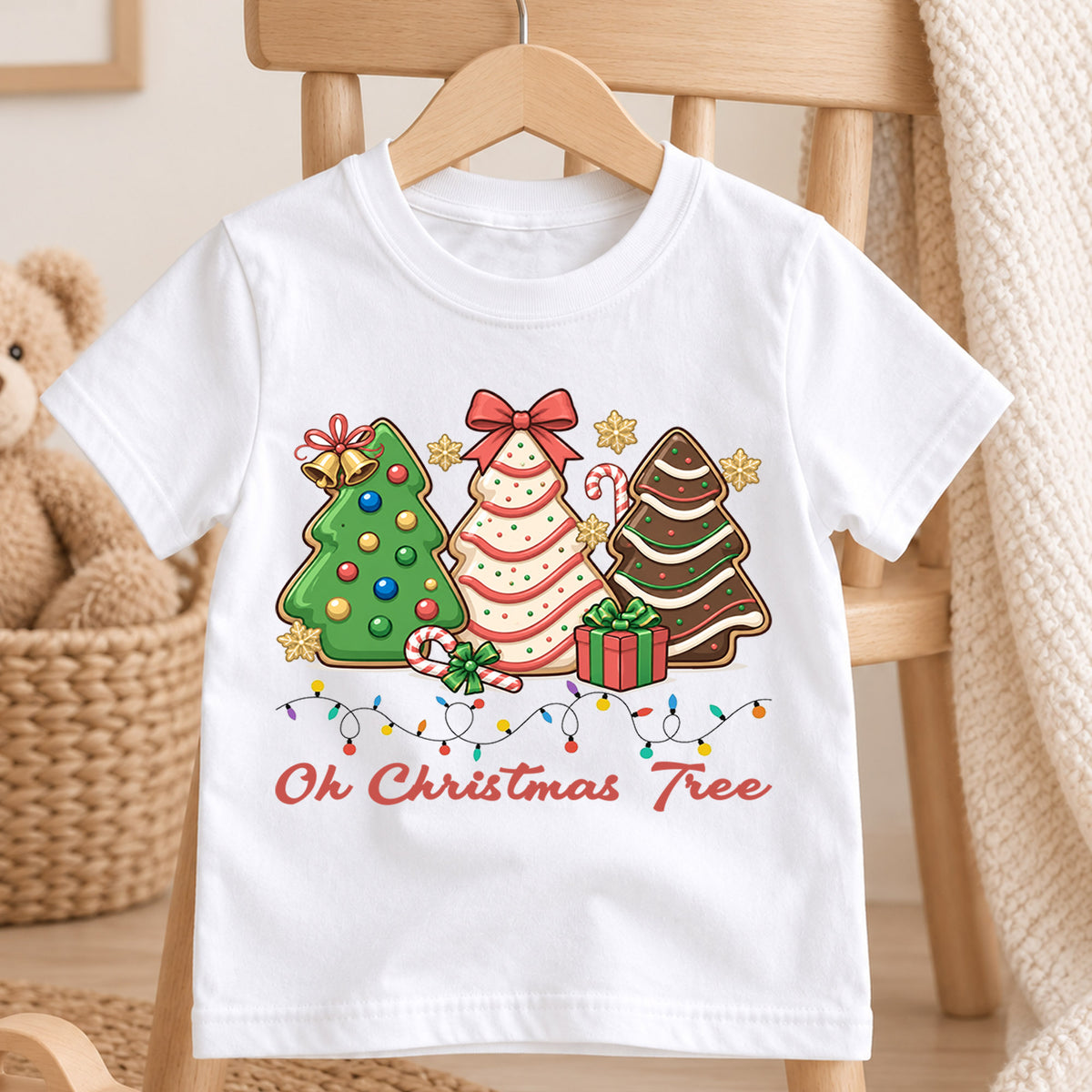 Oh Christmas Tree Kids Shirt, Christmas Cookie Tree T Shirt, Candy Cane Holiday Tee, Cute Festive Xmas Gift for Kids — product view 4