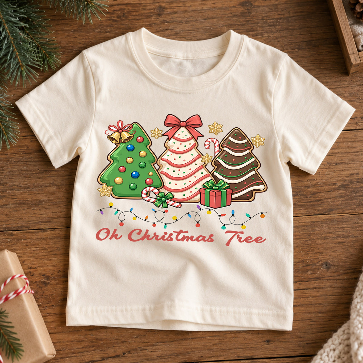 Oh Christmas Tree Kids Shirt, Christmas Cookie Tree T Shirt, Candy Cane Holiday Tee, Cute Festive Xmas Gift for Kids — product view 7