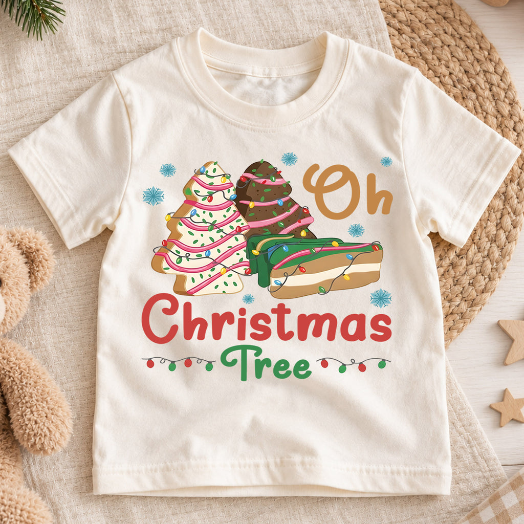 Oh Christmas Tree Kids Shirt, Christmas Tree Cookie Holiday Tee, Retro Bakery Xmas T Shirt, Cute Christmas Outfit for Kids — product view 1
