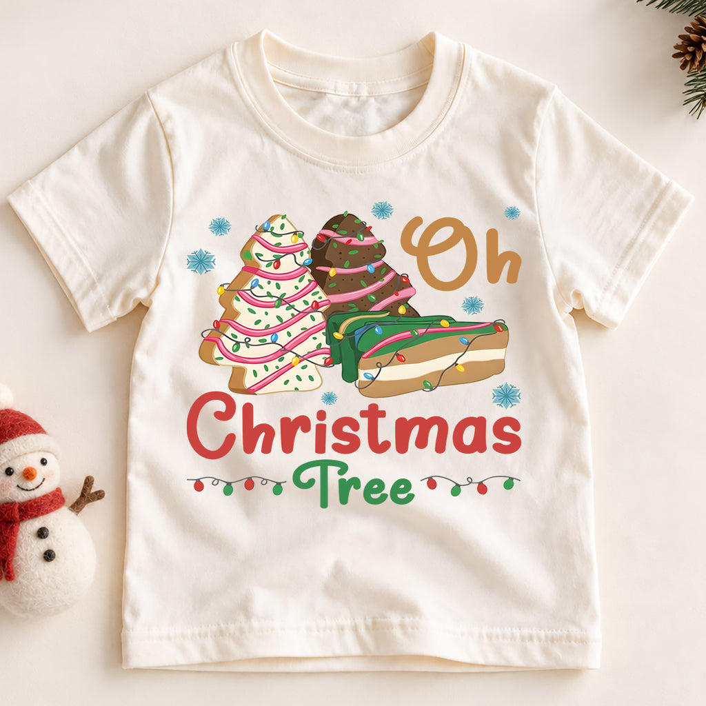 Oh Christmas Tree Kids Shirt, Christmas Tree Cookie Holiday Tee, Retro Bakery Xmas T Shirt, Cute Christmas Outfit for Kids — product view 2