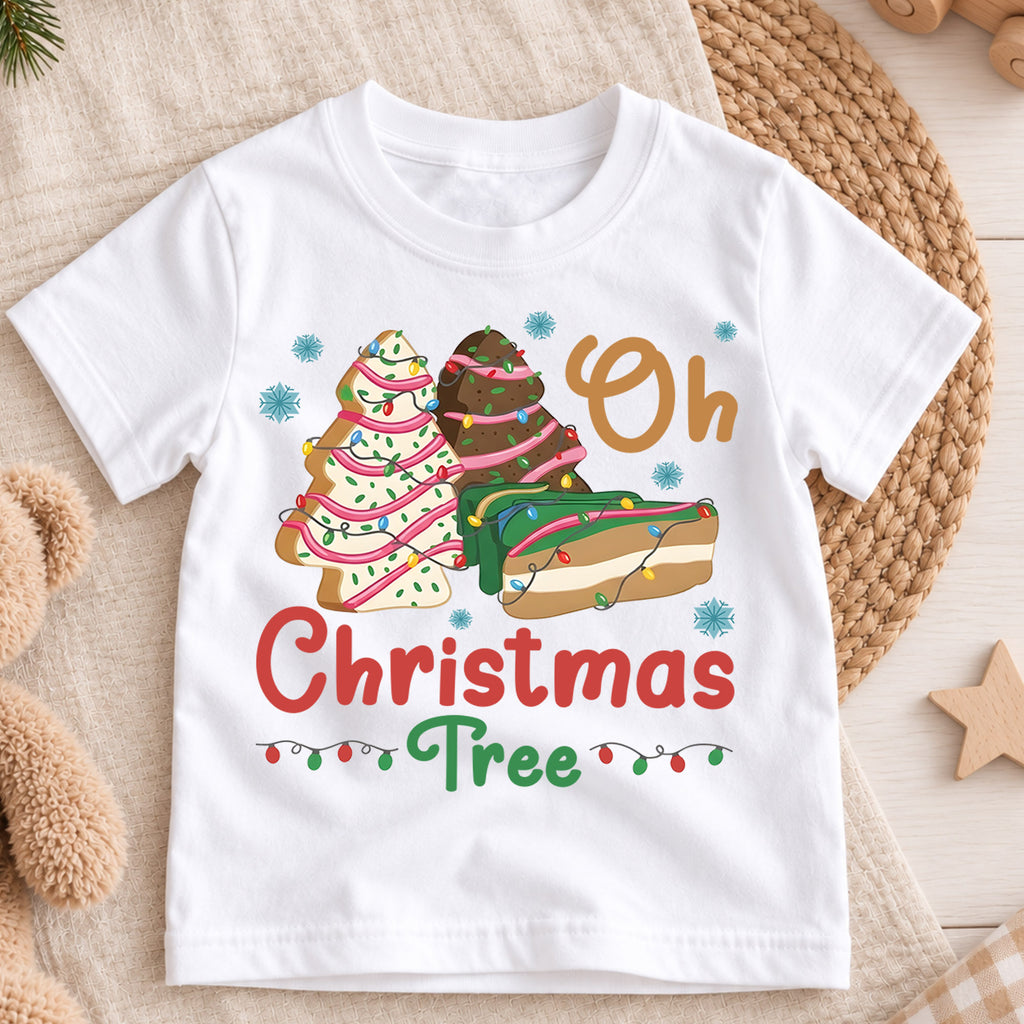 Oh Christmas Tree Kids Shirt, Christmas Tree Cookie Holiday Tee, Retro Bakery Xmas T Shirt, Cute Christmas Outfit for Kids — product view 3