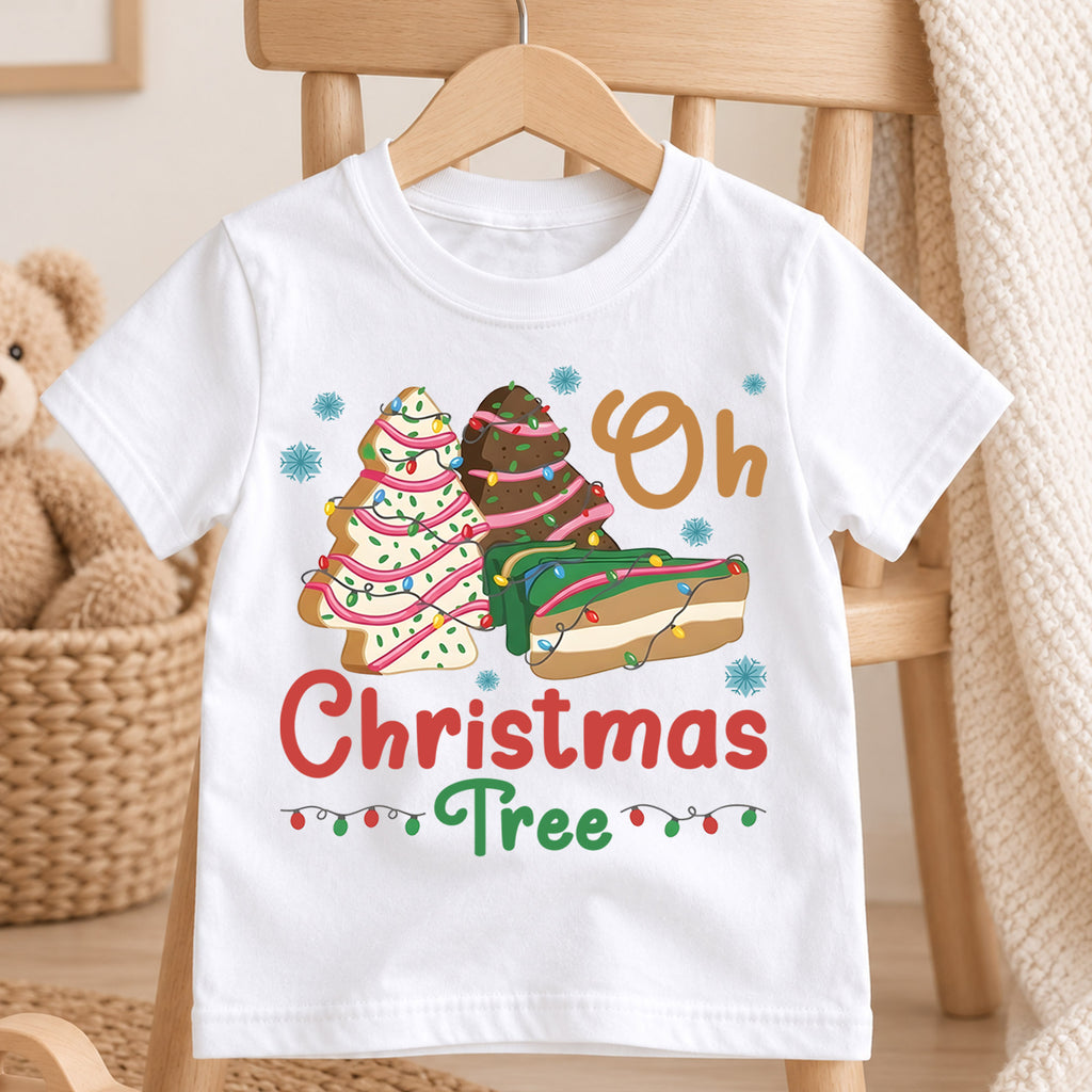 Oh Christmas Tree Kids Shirt, Christmas Tree Cookie Holiday Tee, Retro Bakery Xmas T Shirt, Cute Christmas Outfit for Kids — product view 4