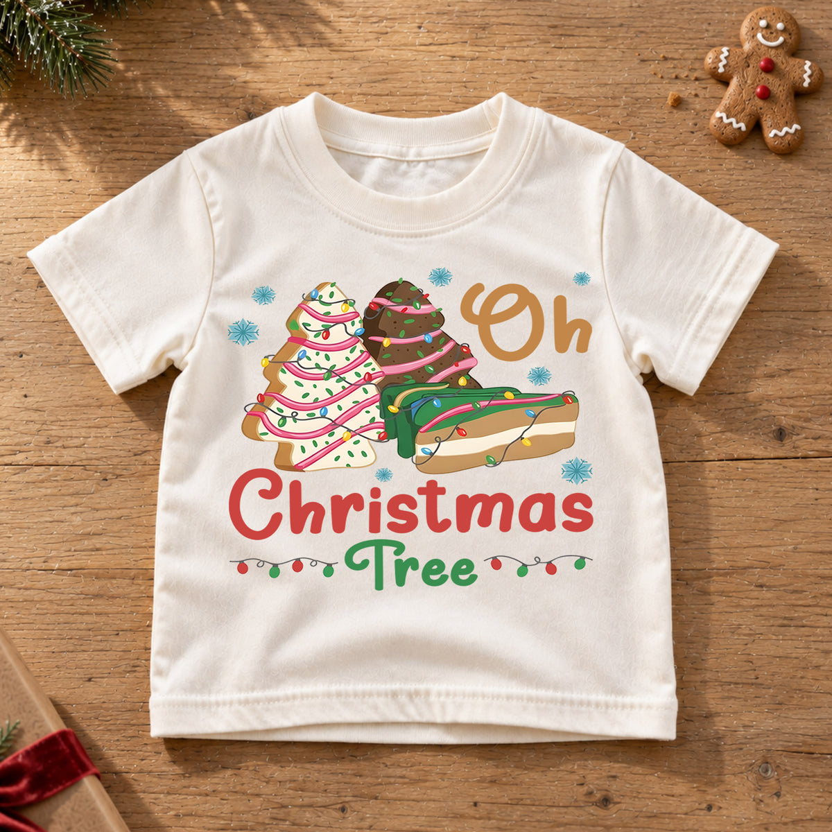 Oh Christmas Tree Kids Shirt, Christmas Tree Cookie Holiday Tee, Retro Bakery Xmas T Shirt, Cute Christmas Outfit for Kids — product view 6