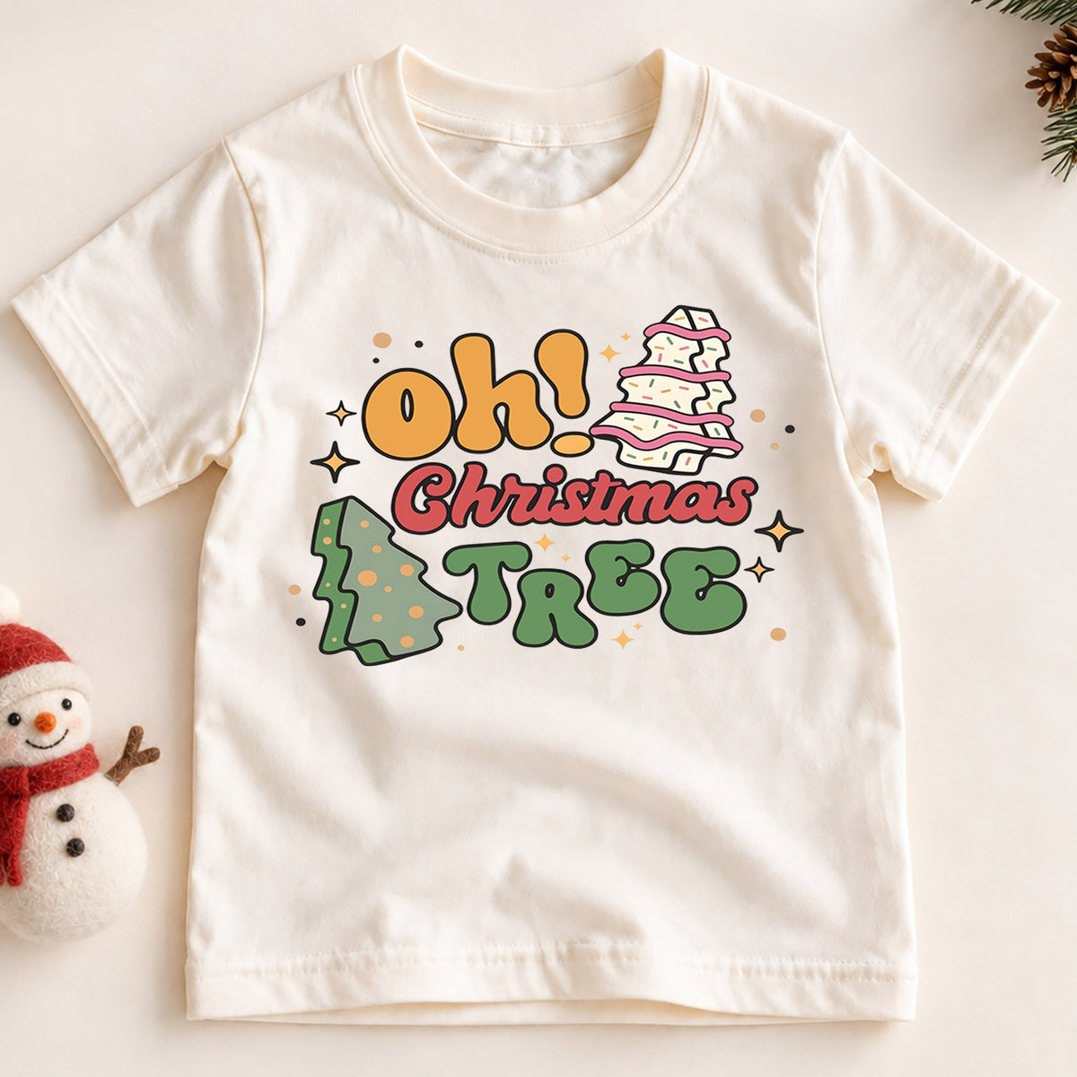 Oh Christmas Tree Kids Shirt, Retro Christmas Tree Holiday T Shirt, Cute Minimal Xmas Tee, Festive Gift for Boys and Girls — product view 2