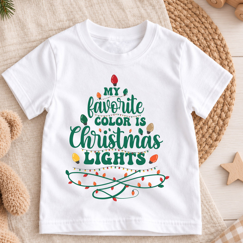 My Favorite Color Is Christmas Lights Kids Shirt, Funny Holiday Lights T Shirt, Retro Christmas Tee, Festive Xmas Gift for Kids — product view 3