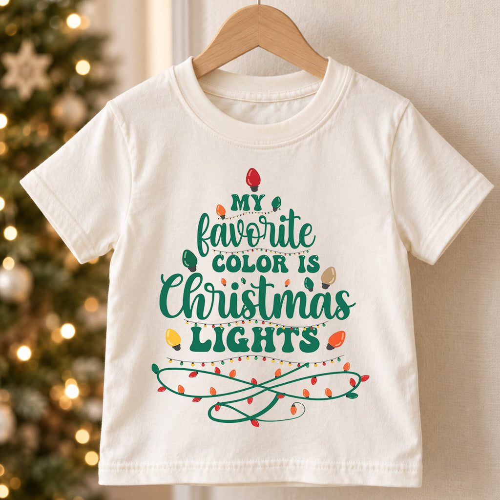My Favorite Color Is Christmas Lights Kids Shirt, Funny Holiday Lights T Shirt, Retro Christmas Tee, Festive Xmas Gift for Kids — product view 5