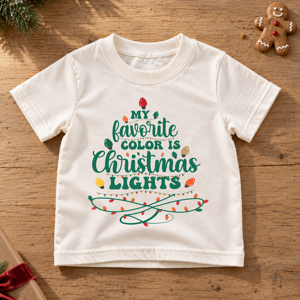 My Favorite Color Is Christmas Lights Kids Shirt, Funny Holiday Lights T Shirt, Retro Christmas Tee, Festive Xmas Gift for Kids — product view 6